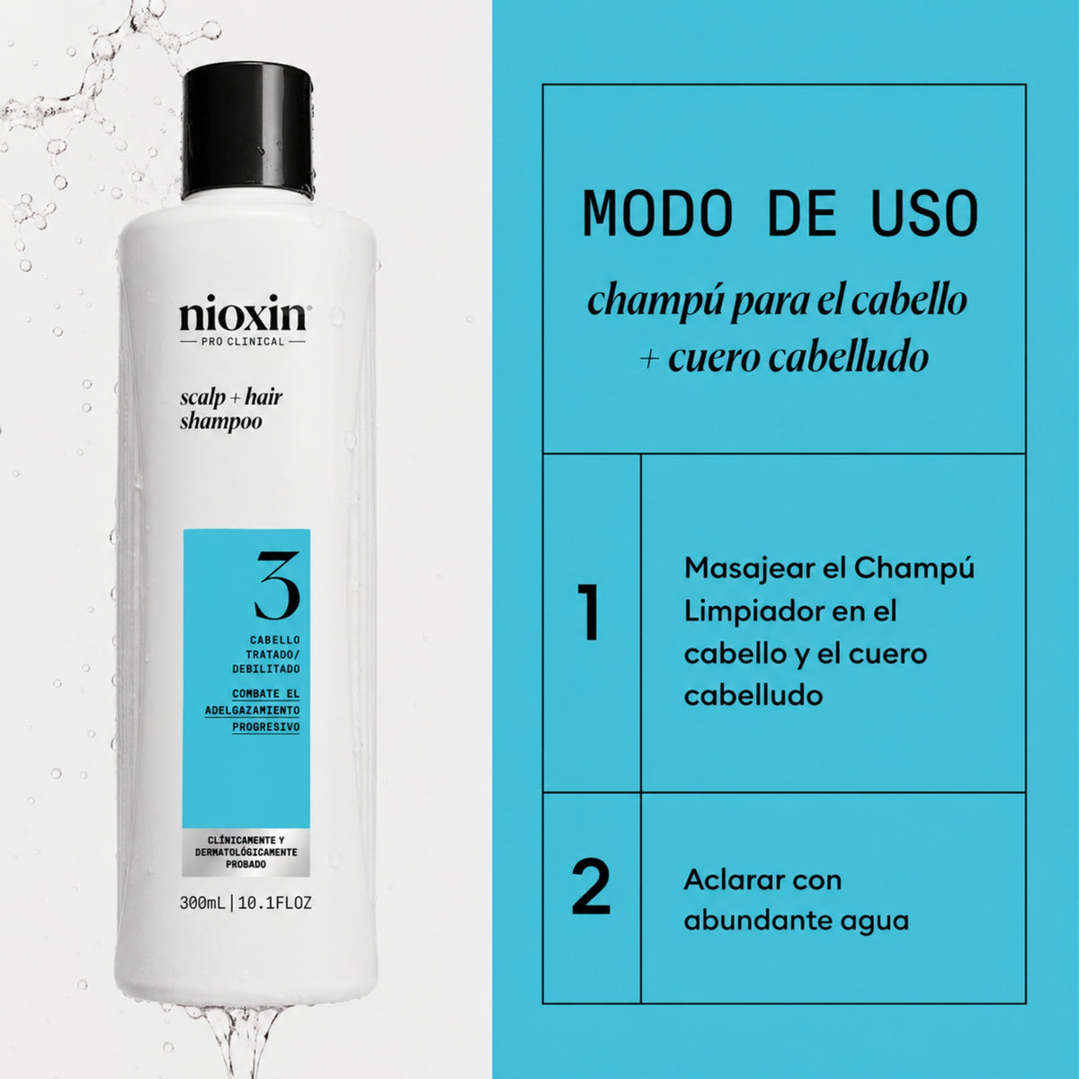 Nioxin Sistema #3 Shampoo para Cabello Teñido con Debilitamiento Ligero | Limpieza, Fuerza y Protección del Color