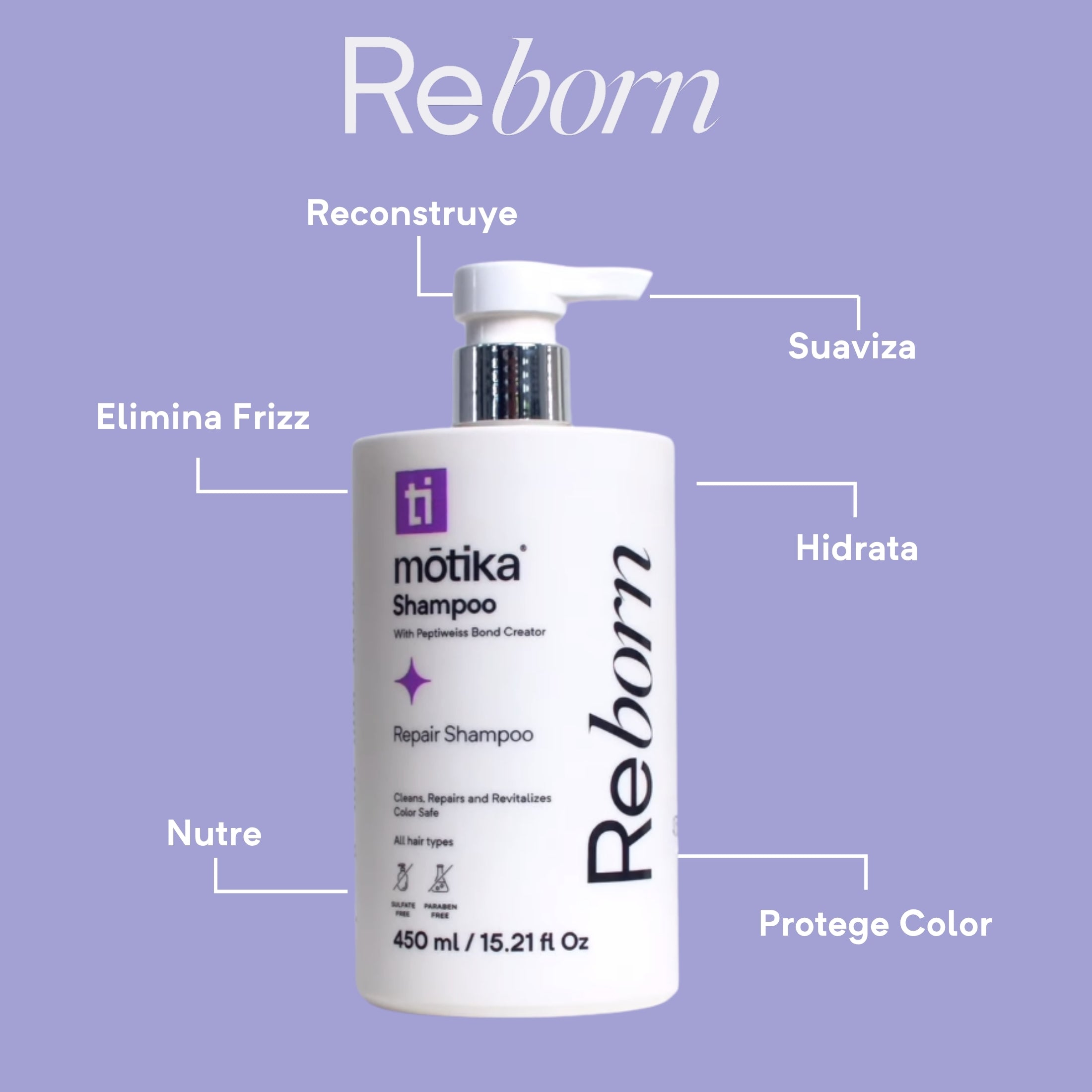 Shampoo Reborn motika | Reparador para Cabello Natural, Dañado y Teñido