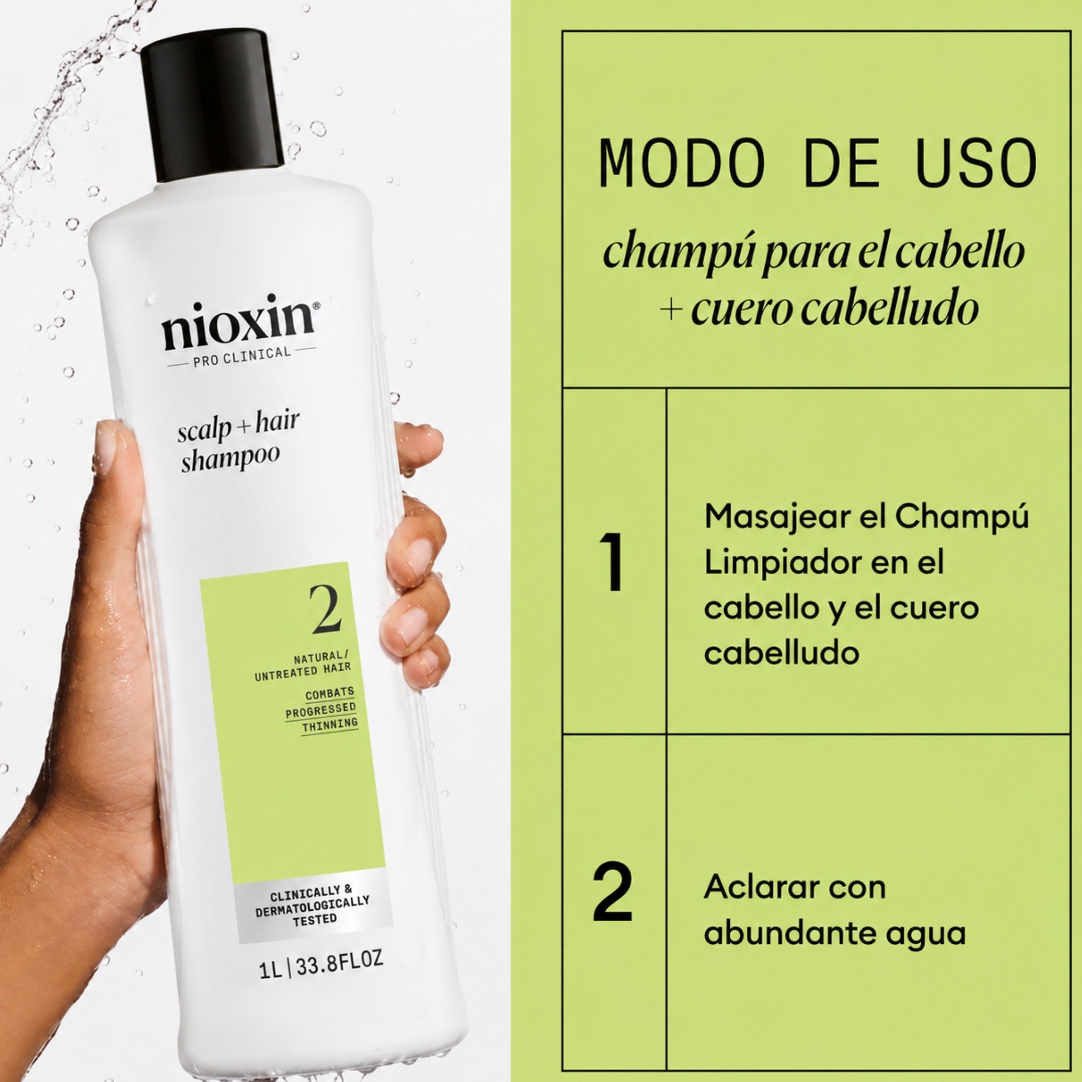 Nioxin Sistema #2 Shampoo para Cabello Natural con Debilitamiento Avanzado 1000 ml | Limpieza, Fuerza y Mayor Densidad