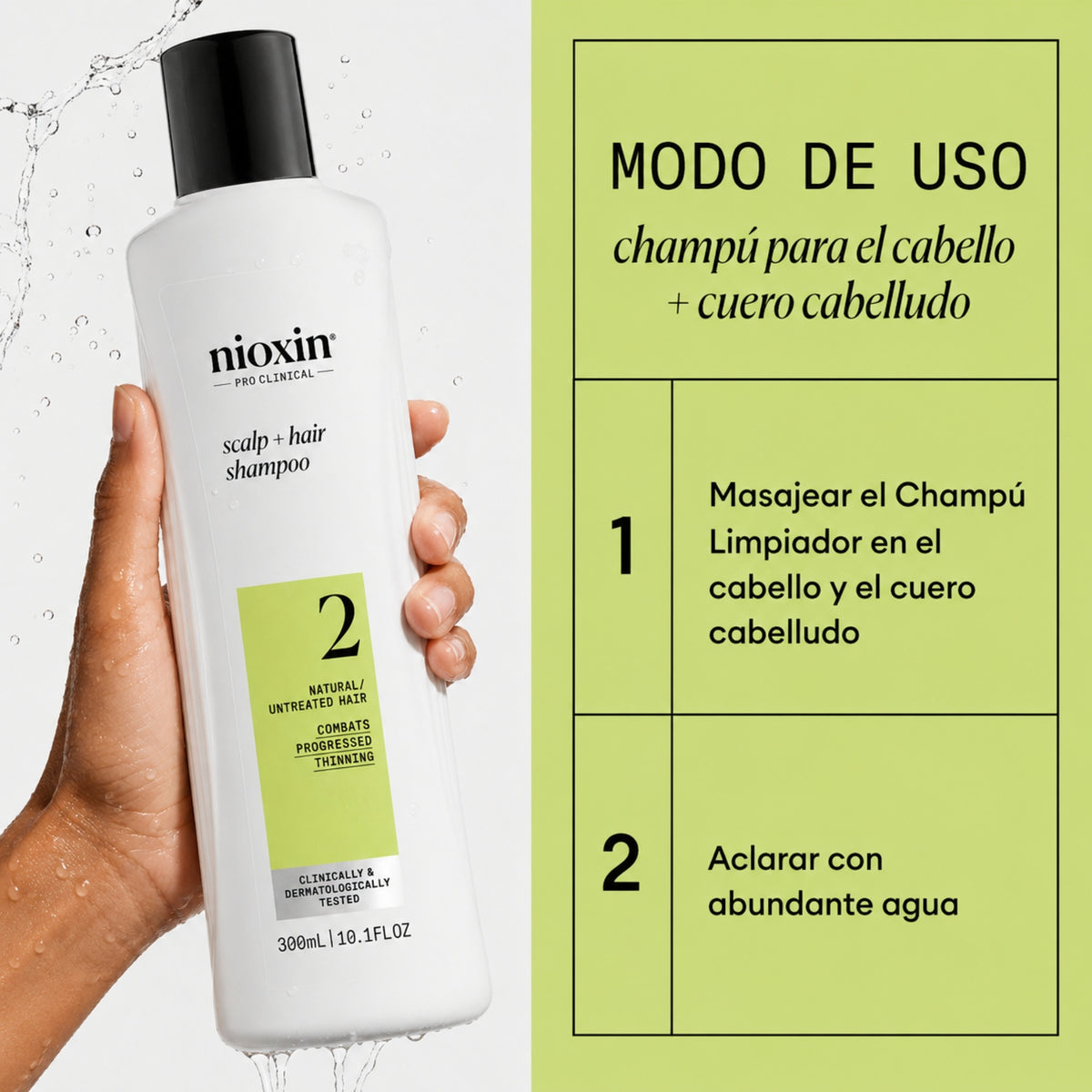 Nioxin Sistema #2 Shampoo para Cabello Natural con Debilitamiento Avanzado | Limpieza, Fuerza y Mayor Densidad