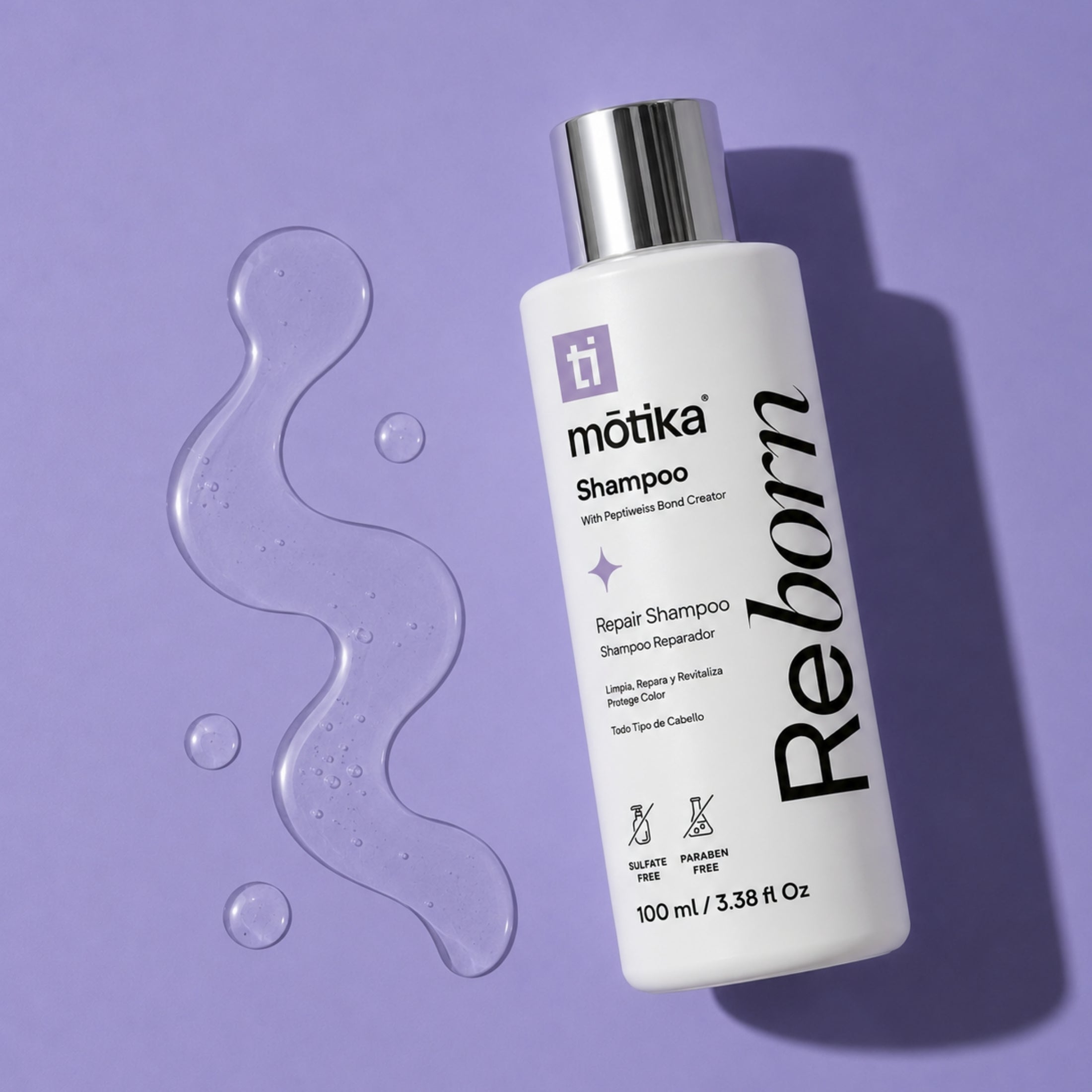 Shampoo Reborn Travel Size motika | Reparador para Cabello Natural, Dañado y Teñido 100ml