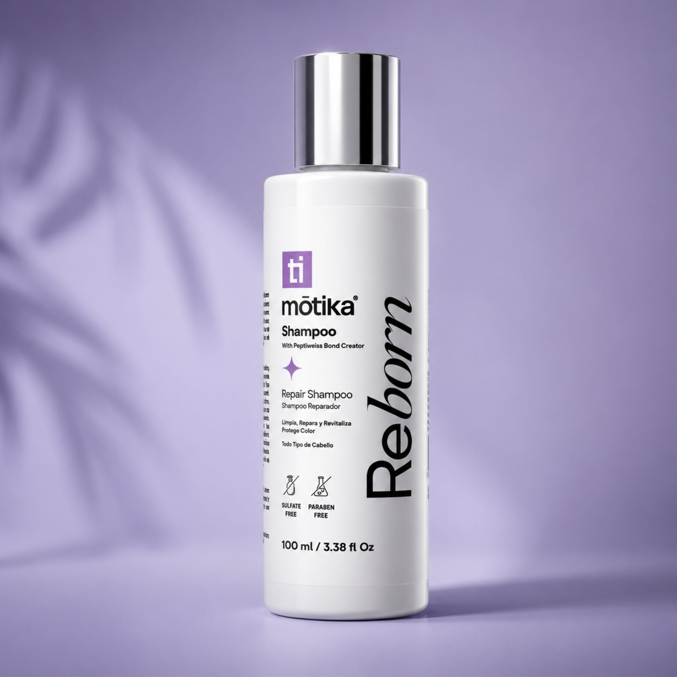 Shampoo Reborn Travel Size motika | Reparador para Cabello Natural, Dañado y Teñido 100ml
