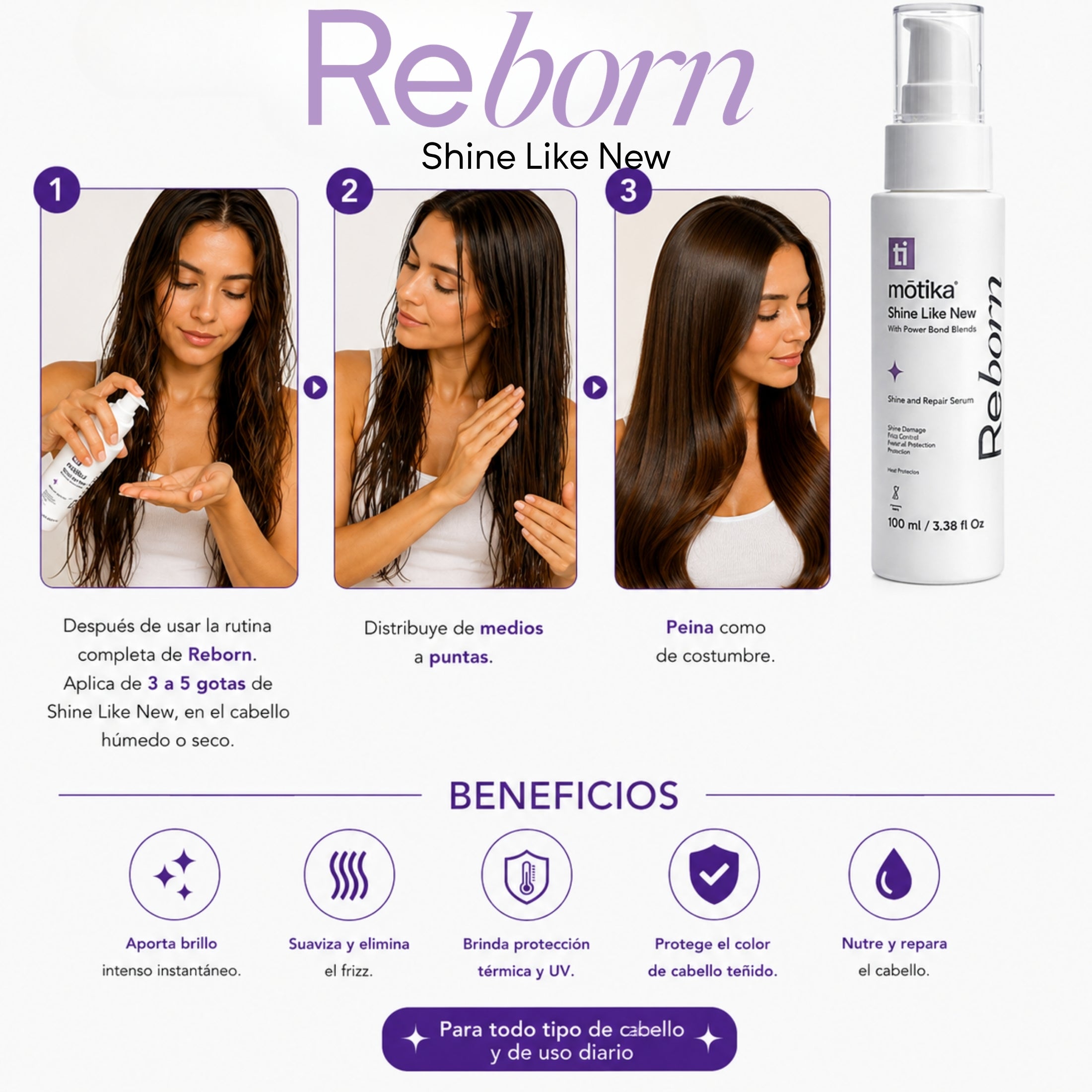 Kit Leave In motika | Back to Life, Live Again, Shine Like New | Reparación, Protección Térmica y Brillo para el Cabello