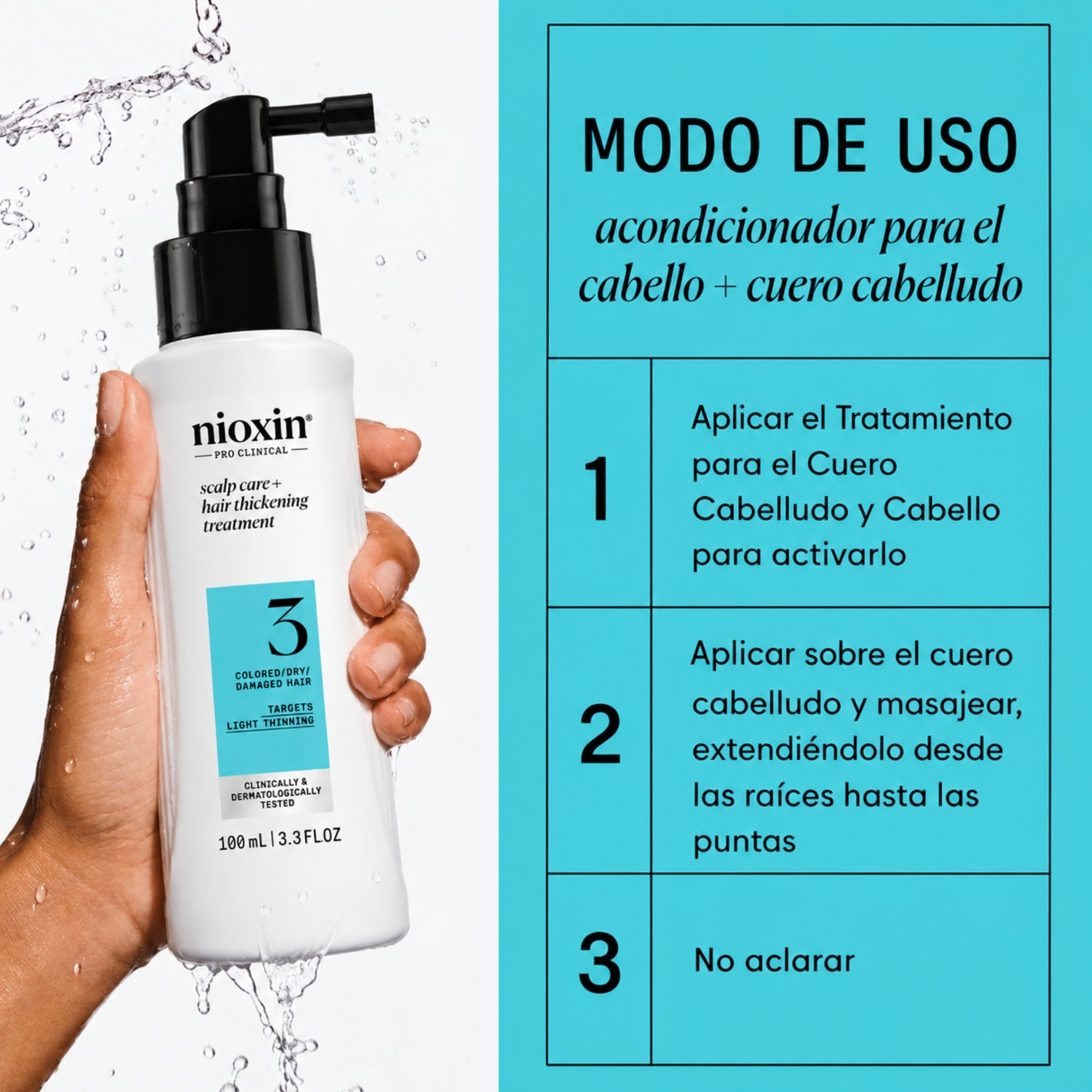 Nioxin Tratamiento Sistema #3 para Cabello Teñido con Debilitamiento Ligero 100 ml | Cuidado del Cuero Cabelludo y Mayor Densidad