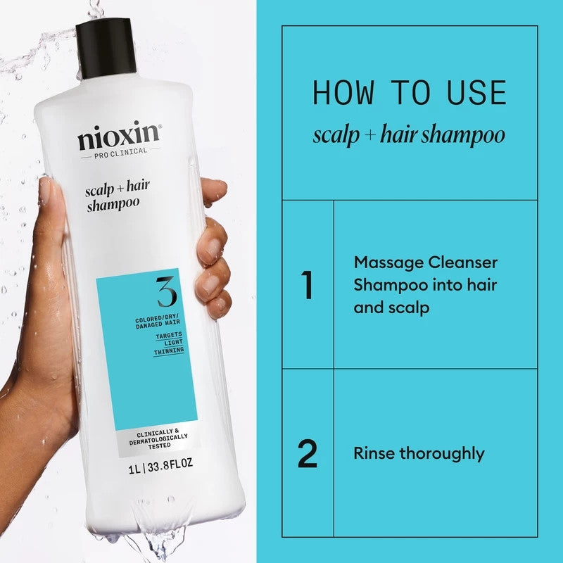 Nioxin "Shampoo Sistema #3 Anticaída cabello Teñido - Caída Leve"  1 Lt